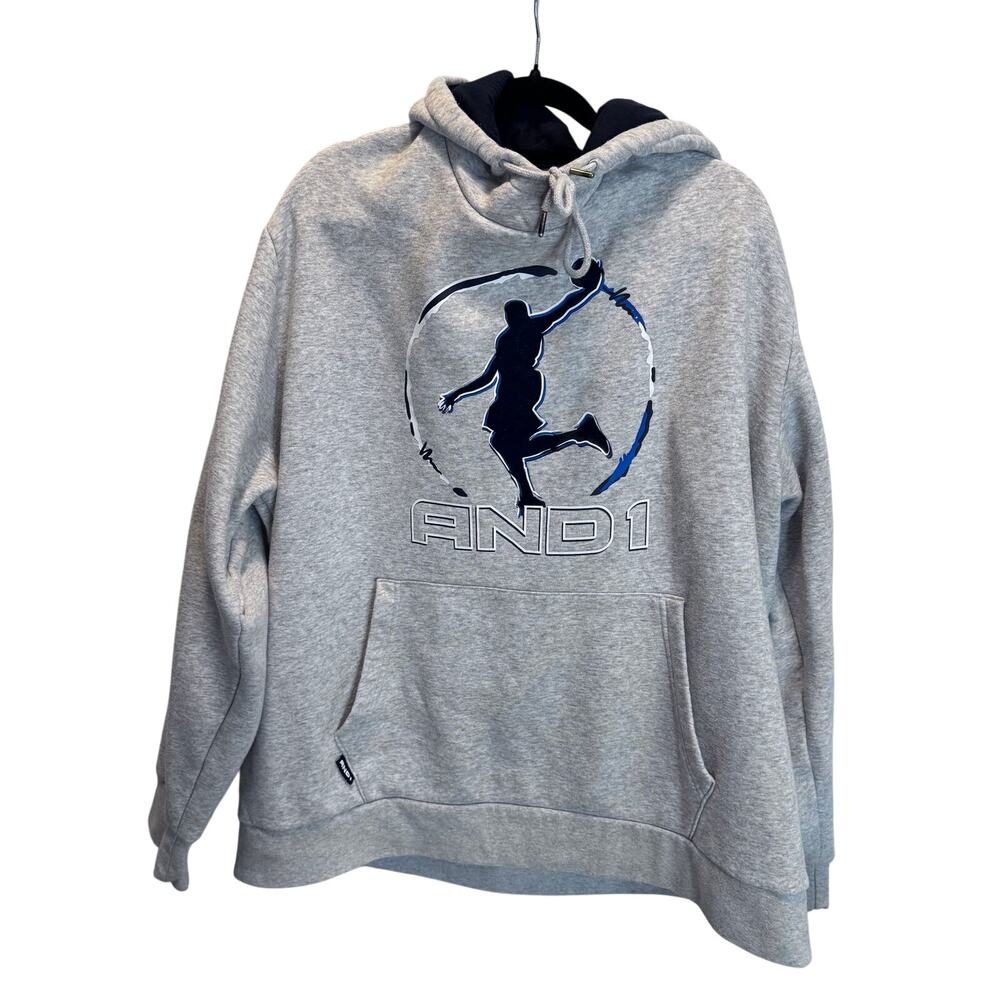 Y2K AND1 Men's Big 3XL Grey Basketball Graphic Pullover Fleece Hoodie Sweatshirt